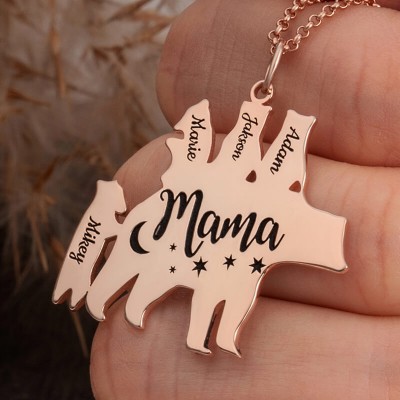 Personalized Mama Bear Necklace With 1-8 Names For Mother's Day