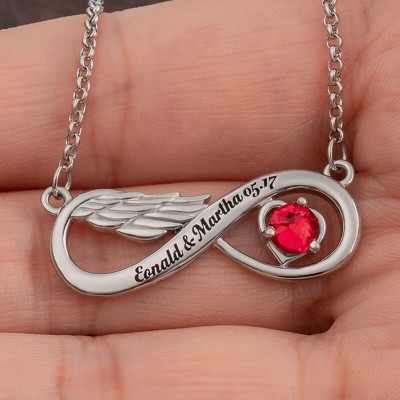 Personalized Name Infinity Angel Wing Necklaces With Birthstone