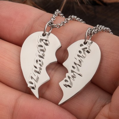 Personalized Couple Breakable Heart Name Necklaces Valentine's Day Gift Ideas