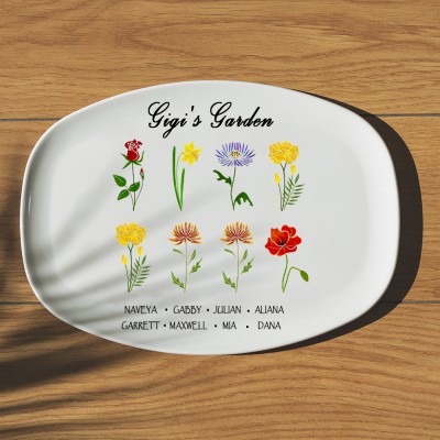 Personalized Birth Month Flower Platter With Grandchildren Names Gigi's Garden For Mom Grandma