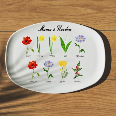 Personalized Birth Month Flower Platter With Kids Name Mama's Garden For Grandma