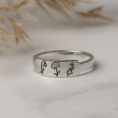 Personalized Family Birth Flower Month Ring Gift For Her