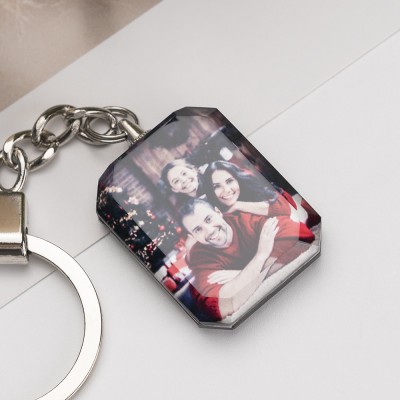 Custom Crystal Photo Keychain Personalized Memorial Family Gifts