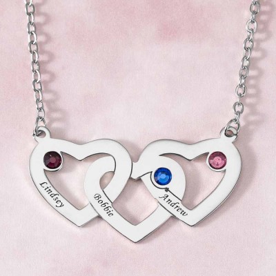 Personalized Engraved 1-5 Intertwined Hearts Name Necklace With Birthstones 