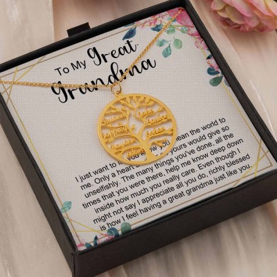 To My Great Grandma Family Tree Necklace From Grandchildren Gift Ideas For Grandma Mother's Day