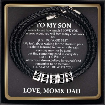 Custom To my Son Beads Black Bracelet With Name Engraved From Dad