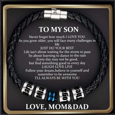 Custom To My Son Name Beaded Black Bracelet From Dad Gift