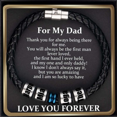 Custom To My Dad Beaded Black Bracelet With Kids Name For Father's Day Gift Ideas