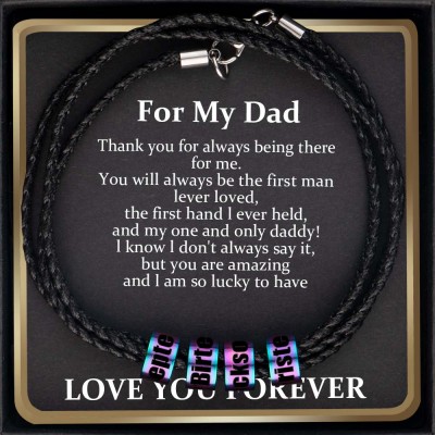 To My Dad Custom Beads Black Bracelet With Kids Name For Father's Day Gift Ideas