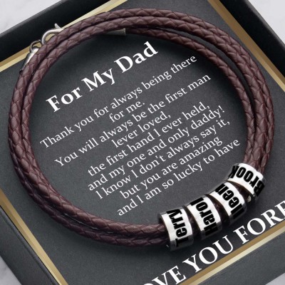 Custom To My Dad Brown Beaded Bracelet With Kids Name For Father's Day