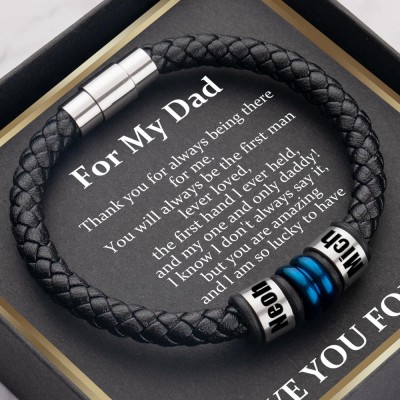Custom To My Dad Black Beads Bracelet With Kids Name For Father's Day