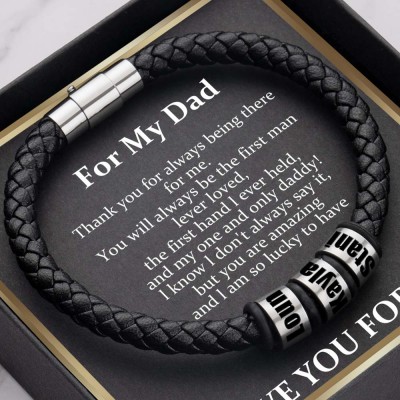 Custom To My Dad Black Bead Bracelet with Kids Name For Father's Day