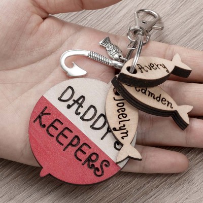 Father's Day Personalized Fishing Keychain With Kids Names Daddy Grandpa's Keepers