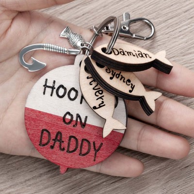 Father's Day Personalized Fishing Keychain With Kids Name We're Hooked on PAPA