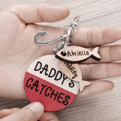 Father's Day Personalized Fishing Keychain With Kids Name Daddy Grandpa's Catcher