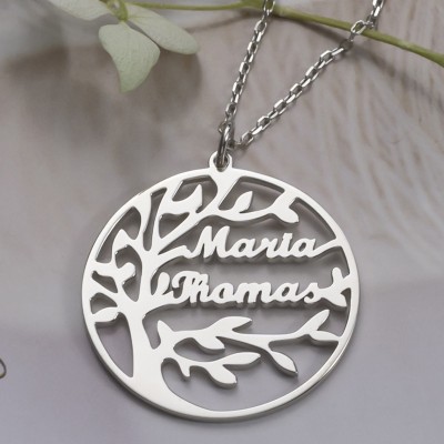 Silver Personalized Family Tree Name Engraved Necklaces For Grandma Mom Gift