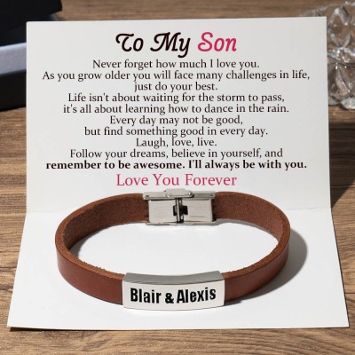 To My Son Custom Name Leather Bracelet