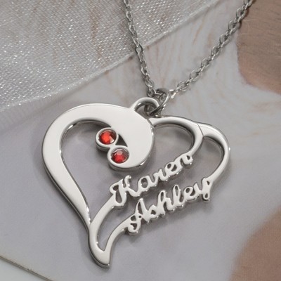 Heart Couple Names Necklaces With Birthstones