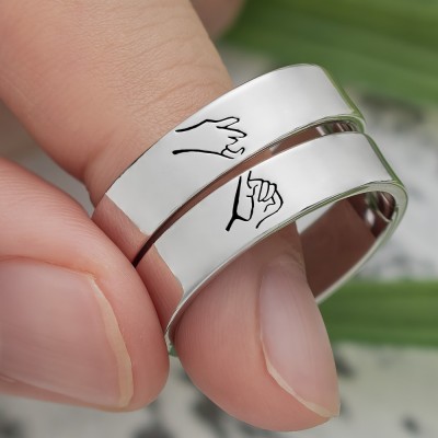 Promise Fingers Personalized Matching Ring Pinky Swear Stacking Ring Set of 2