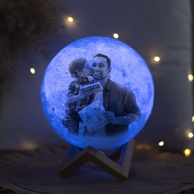 Personalized Moon Lamp Mult Color 3D Photo Moonlight Touch Home Decor For Father's Day