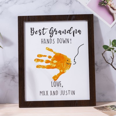 Best Grandpa Hands Down Kid Handprint Frame Name DIY Gift For Father's Day