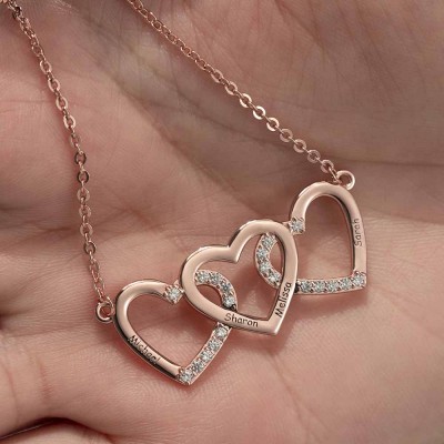 18K Rose Gold Plating Personalized Hearts Engraved Name Necklace Valentine's Day Gift