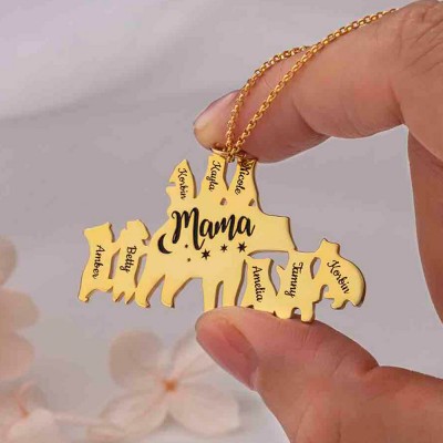 Personalized Mama Bear Necklace 1-8 Names For Mother's Day Gift