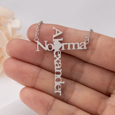 Personalized Cross Two Name Necklace Valentine's Day Gift