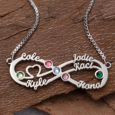 Custom Infinity Necklace With 5 Names and Birthstones For Mother's Day Christmas Gift Ideas