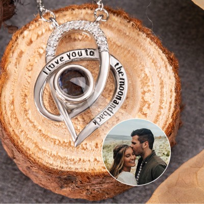 Custom Photo Projection Necklace For Couple Valentine's Day I Love You To The Moon and Back
