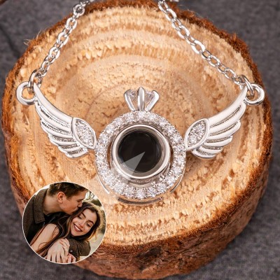 Custom Photo Projection Angel Wing Necklace For Valentine's Day Gift