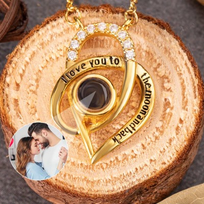 Custom Photo Projection Necklace For Couple Valentine's Day I Love You To The Moon and Back