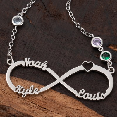 Custom Infinity Necklace With 3 Names and Birthstone For Mother's Day Christmas Gift Ideas