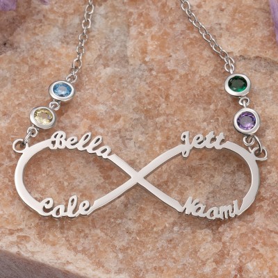 Custom Infinity Necklace With 4 Names and Birthstone For Mother's Day Christmas Gift Ideas