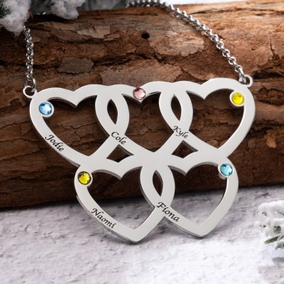Personalized Intertwined Heart Necklace With 1-5 Name Engraved and Birthstone