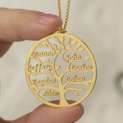Personalized Family Tree Name Engraved Necklaces With 1-9 Names Gifts