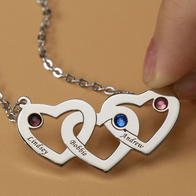 Personalized Intertwined Heart Necklace With 1-5 Name Engraved and Birthstone