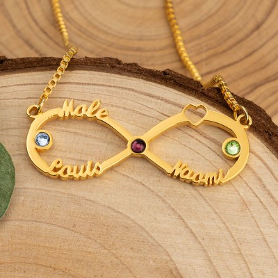 Custom Infinity Necklace With 3 Names and Birthstones For Mother's Day Christmas Gift Ideas