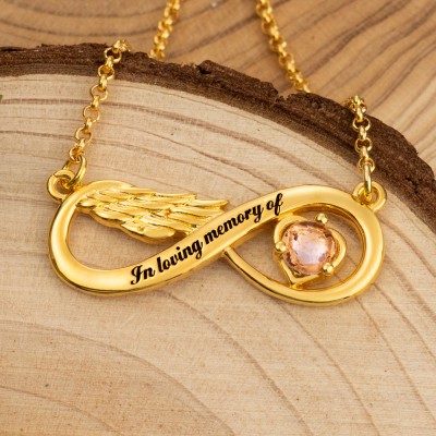 Custom Infinity Angel Wing Necklace With Birthstone