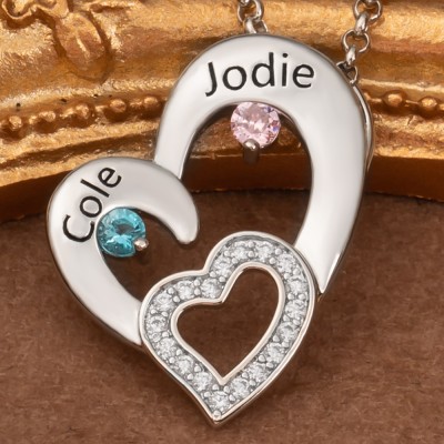 Personalized Heart Necklaces With 2 Name and Birthstone For Soulmate Girlfriend Valentine's Day Gift Ideas