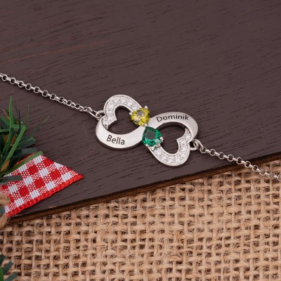 Custom Couple Names Birthstones Bracelet For Soulmate Girlfriend Valentine's Day Gift Ideas