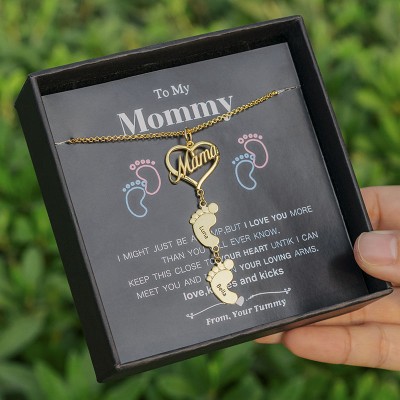 Personalized 1-10 Baby Feet Charms Name Necklace To My Mom Gift