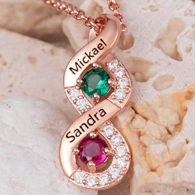 Personalized Infinity Necklaces With 2 Name and Birthstone For Soulmate Girlfriend Valentine's Day Gift Ideas