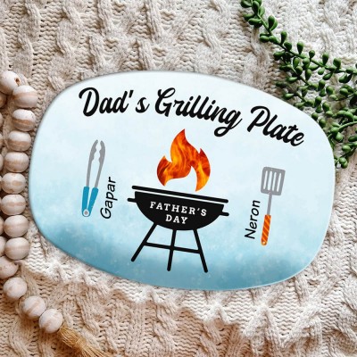 Personalized BBQ Dad Plate With Kids Name Daddy's Grilling Platter For Father's Day