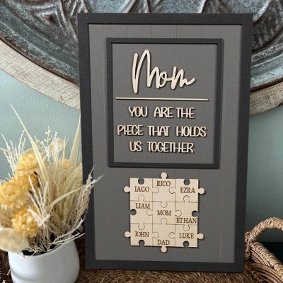 Personalized Mom Puzzle Piece With Kids Name Sign Gift For Mother's Day