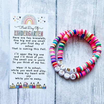 Custom Back to School Bracelet First Day of Kindergarten Kids Gift for Mommy and Me