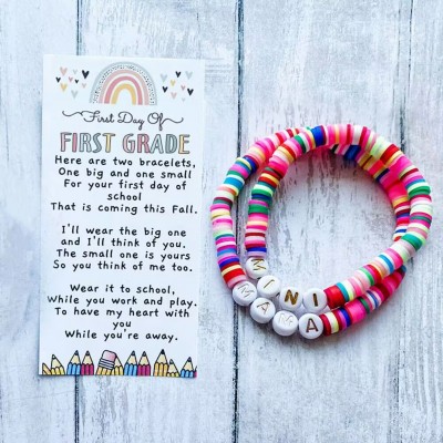 Custom Back to School Bracelet First Day of First Grade Kids Gift for Mommy and Me