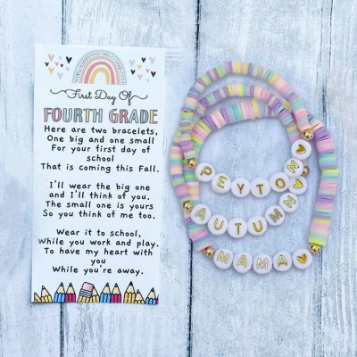 Custom Back to School Bracelet First Day of Fourth Grade Kids Gift for Mommy and Me