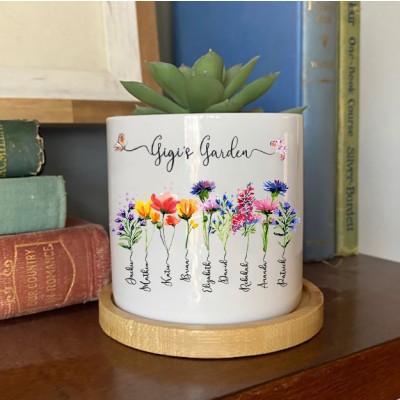 Custom Gigi's Garden Plant Pot With Grandkids Name and Birth Flower For Mother's Day Christmas