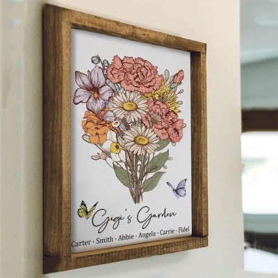 Custom Gigi's Garden Birth Flower Bouquet Art Wood Sign For Mom Grandma Christmas Gift Ideas